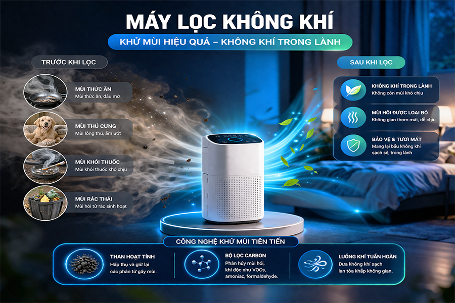 máy lọc không khí khử mùi hôi an toàn