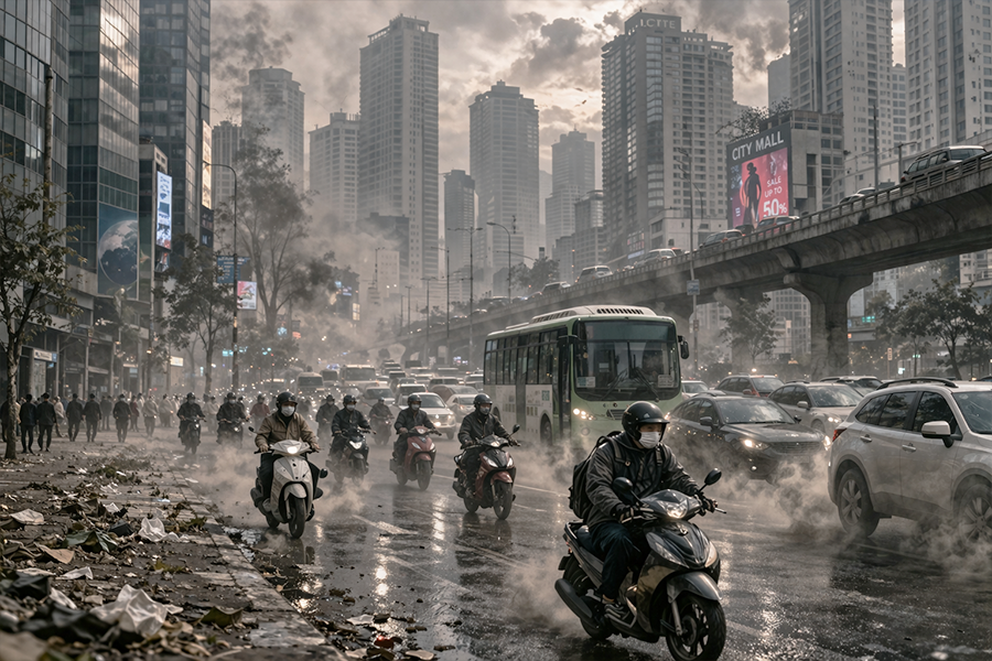 môi trường đô thị ngày càng nhiều bụi bẩn và ô nhiễm